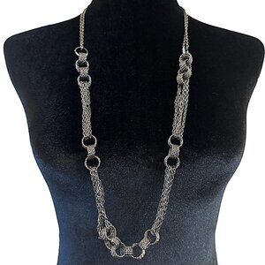Antique Silver Tone Chain Link Necklace 34 Inch Length Casual Career